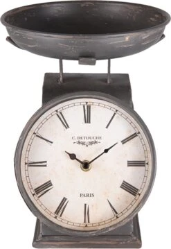 Clayre & Eef Tafelklok 21x23x26 Cm Zwart Ijzer Rond Weegschaal Tafelklokken Binnen Staand Klokje Tafelklokje