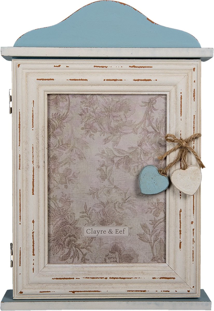 Clayre & Eef Sleutelkastje 21x7x31 Cm Blauw MDF Glas Rechthoek Hart Sleutelhouder Sleutelrekje 3 Clayre & Eef Sleutelkastje 21x7x31 Cm Blauw MDF Glas Rechthoek Hart Sleutelhouder Sleutelrekje