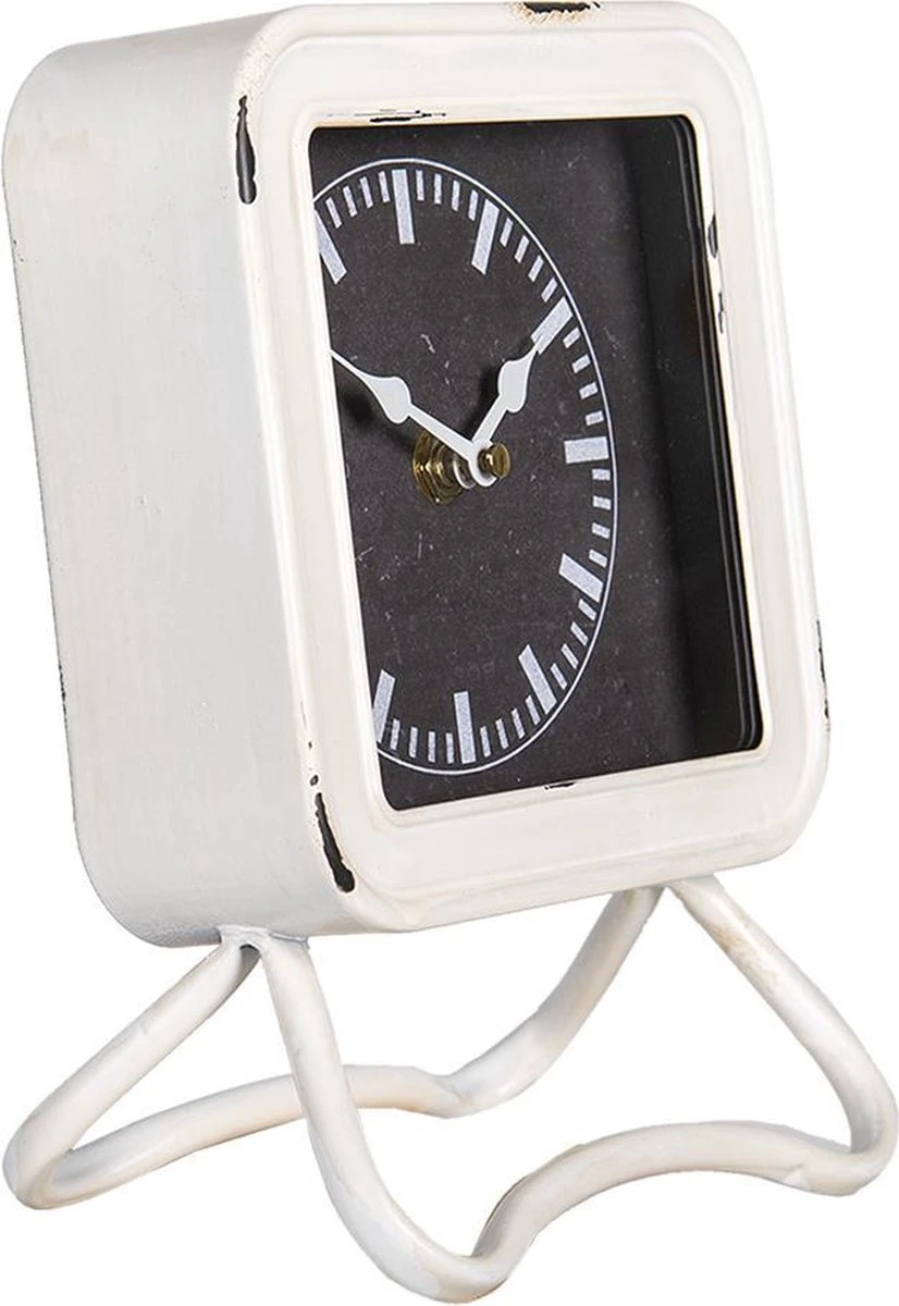 Clayre & Eef Tafelklok 16x22 Cm Wit Metaal Tafelklokken Binnen Staand Klokje Tafelklokje 4 Clayre & Eef Tafelklok 16x22 Cm Wit Metaal Tafelklokken Binnen Staand Klokje Tafelklokje - Afbeelding 2