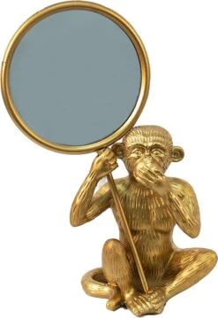 Clayre & Eef Staande Spiegel Aap 16x24 Cm Goudkleurig Kunststof Glas Tafel Spiegel Decoratieve Accessoires Woonaccessoires -Clayre & Eef 826x1200 3