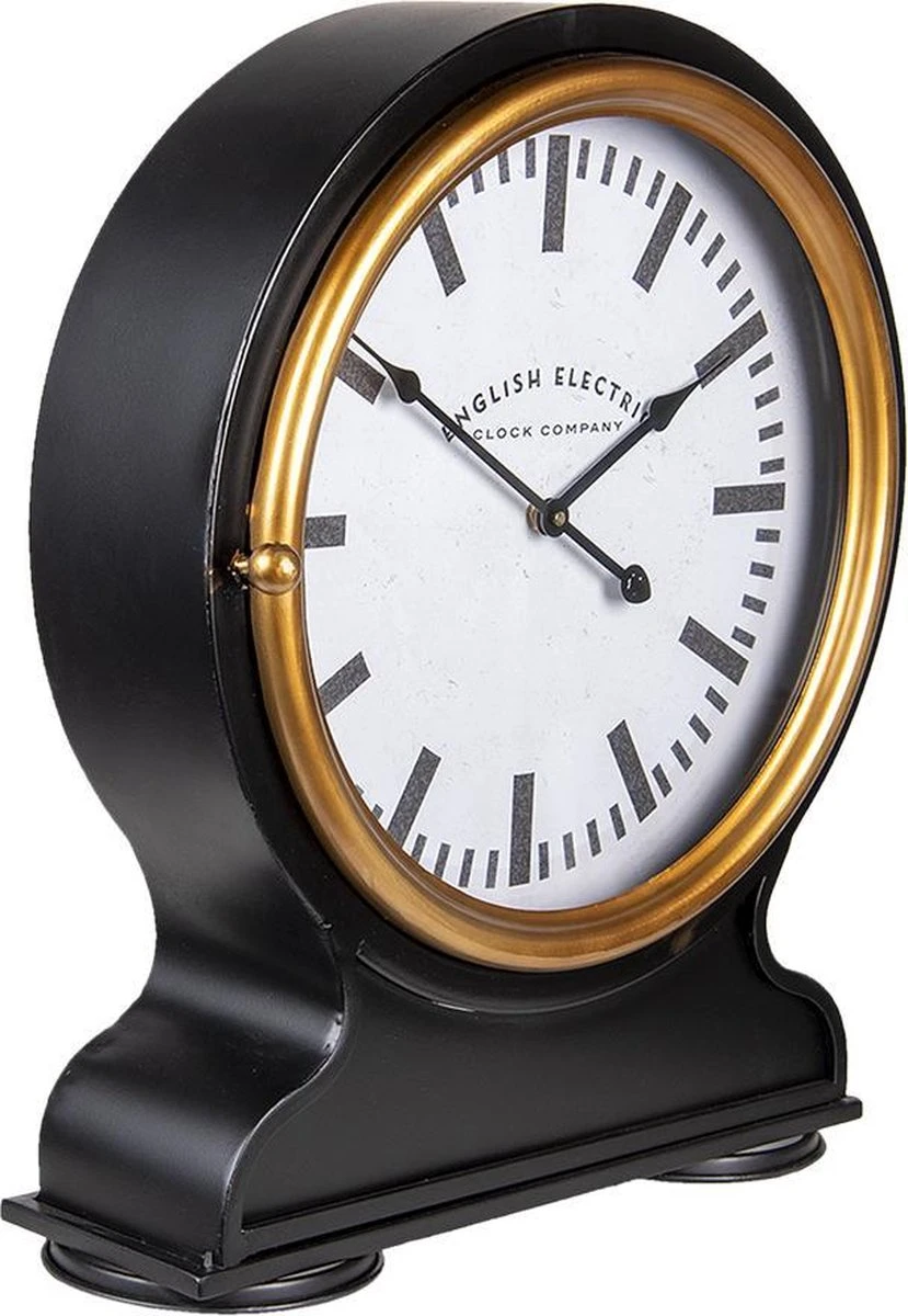 Clayre & Eef Staande Klok 42x52 Cm Zwart Metaal Rond Klok Op Voet Staande Klok Woonkamer 4 Clayre & Eef Staande Klok 42x52 Cm Zwart Metaal Rond Klok Op Voet Staande Klok Woonkamer - Afbeelding 2