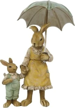 Clayre & Eef Beeld Konijn 13 Cm Bruin Geel Kunststof Woonaccessoires Pasen Paashaas