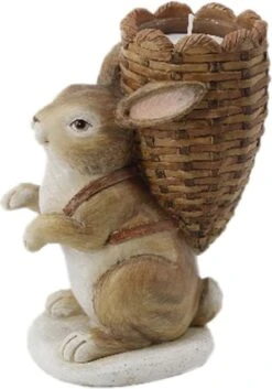 Clayre & Eef Theelichthouder Konijn 11x7x14 Cm Bruin Kunststof Waxinelichthouder Windlichthouder Paashaas