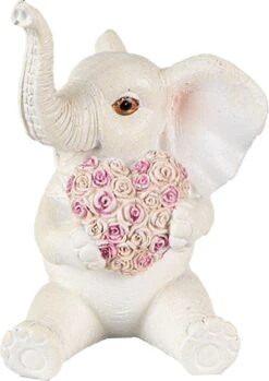 Clayre & Eef Beeld Olifant 10 Cm Wit Roze Kunststof Woonaccessoires Beeld Decoratie Decoratieve Accessoires