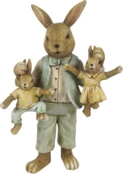 Clayre & Eef Beeld Konijn 19 Cm Groen Bruin Kunststof Woonaccessoires Pasen Paashaas