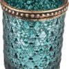 Clayre & Eef Theelichthouder Ø 6x6 Cm Turquoise Glas Metaal Waxinelichthouder Windlichthouder -Clayre & Eef 852x1200