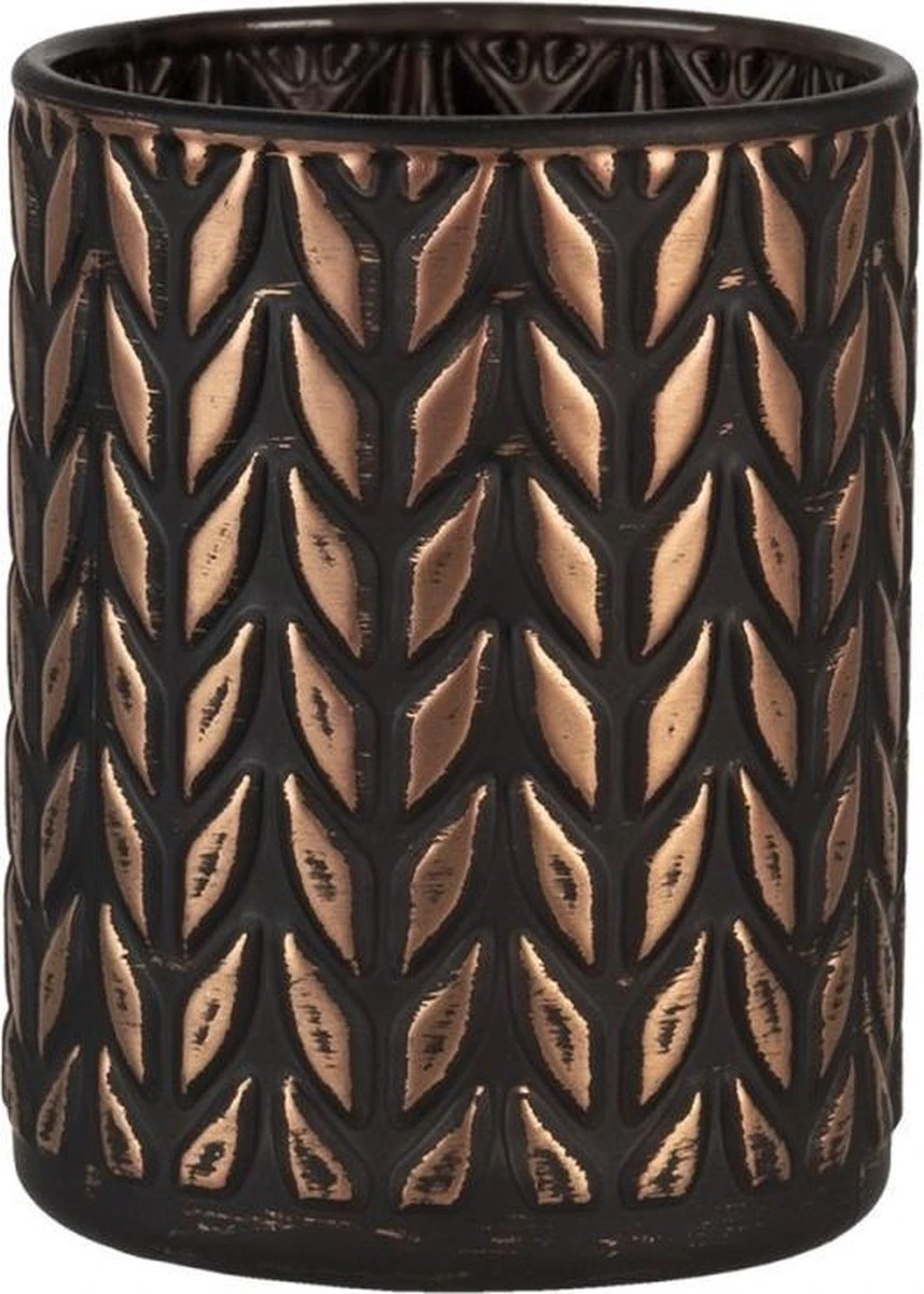 Clayre & Eef Theelichthouder Ø 7x8 Cm Koperkleurig Zwart Glas Rond Waxinelichthouder Windlichthouder 6 Clayre & Eef Theelichthouder Ø 7x8 Cm Koperkleurig Zwart Glas Rond Waxinelichthouder Windlichthouder - Afbeelding 4