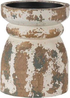 Clayre & Eef Kandelaar Ø 12x15 Cm Bruin Wit Hout Kaarsenstandaard Kaarsenhouder -Clayre & Eef 861x1200