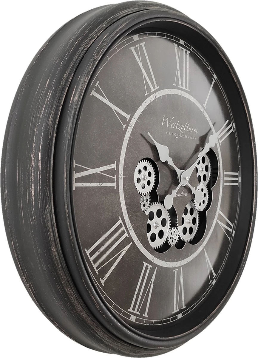 Clayre & Eef Wandklok Ø 58 Cm Zwart Zilverkleurig Kunststof Rond Muurklok Hangklok 4 Clayre & Eef Wandklok Ø 58 Cm Zwart Zilverkleurig Kunststof Rond Muurklok Hangklok - Afbeelding 2