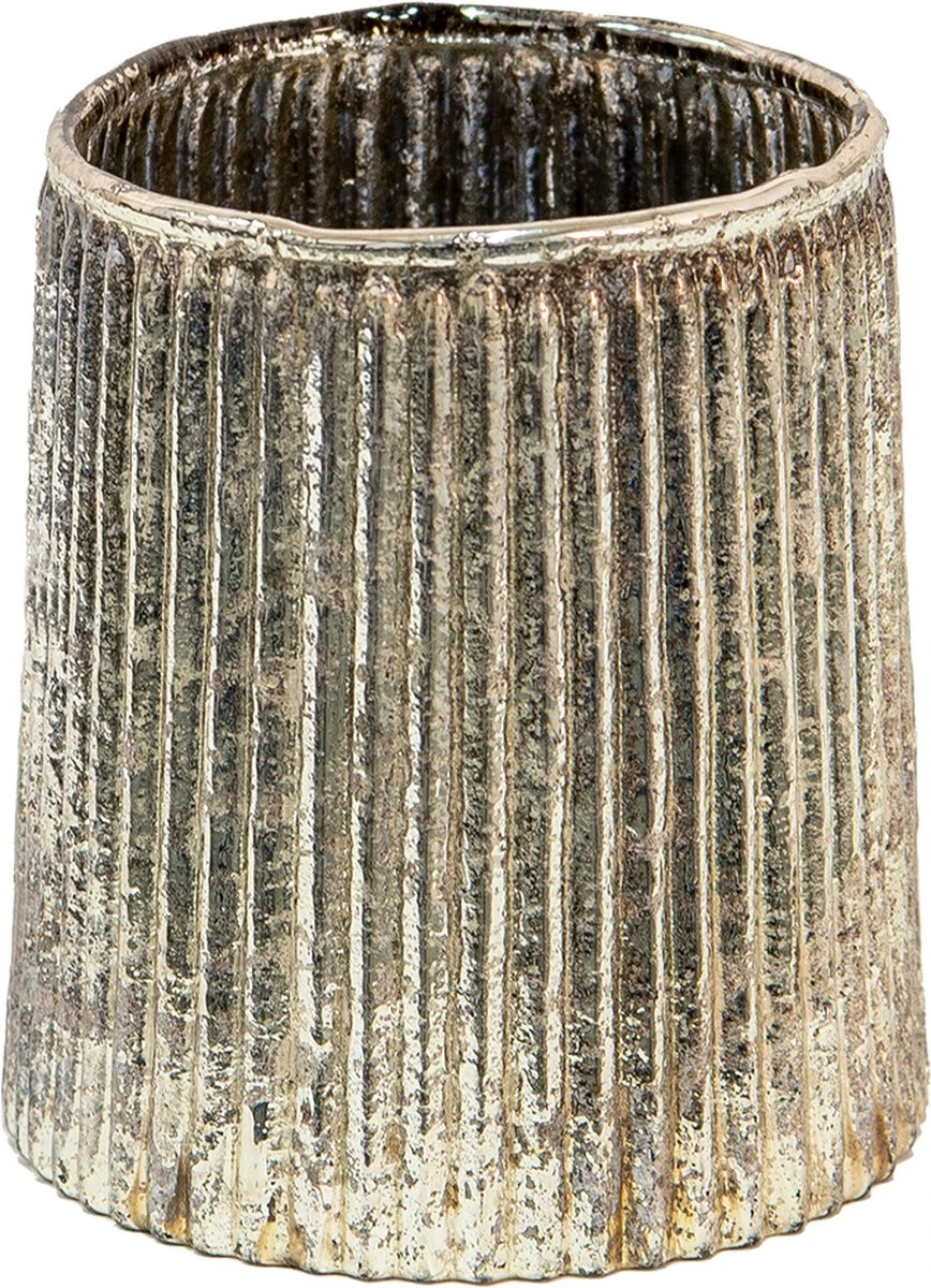 Clayre & Eef Theelichthouder Ø 8x9 Cm Goudkleurig Glas Rond Waxinelichthouder Windlichthouder 3 Clayre & Eef Theelichthouder Ø 8x9 Cm Goudkleurig Glas Rond Waxinelichthouder Windlichthouder