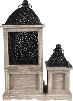 Clayre & Eef Lantaarns Set Van 2 Bruin Hout Metaal Vierkant Kaarsenhouder Sfeerverlichting 12 Clayre & Eef Lantaarns Set Van 2 Bruin Hout Metaal Vierkant Kaarsenhouder Sfeerverlichting -Clayre & Eef 869x1200