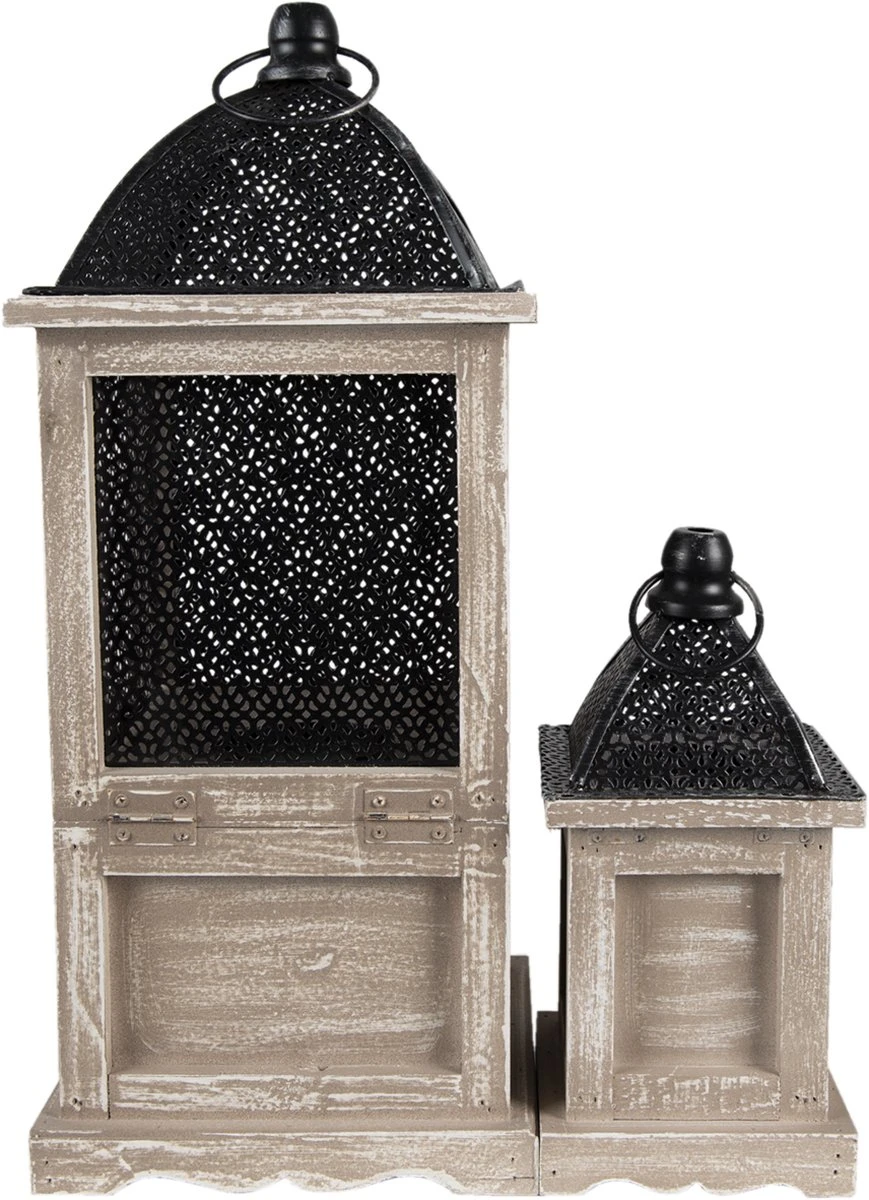 Clayre & Eef Lantaarns Set Van 2 Bruin Hout Metaal Vierkant Kaarsenhouder Sfeerverlichting 7 Clayre & Eef Lantaarns Set Van 2 Bruin Hout Metaal Vierkant Kaarsenhouder Sfeerverlichting - Afbeelding 5