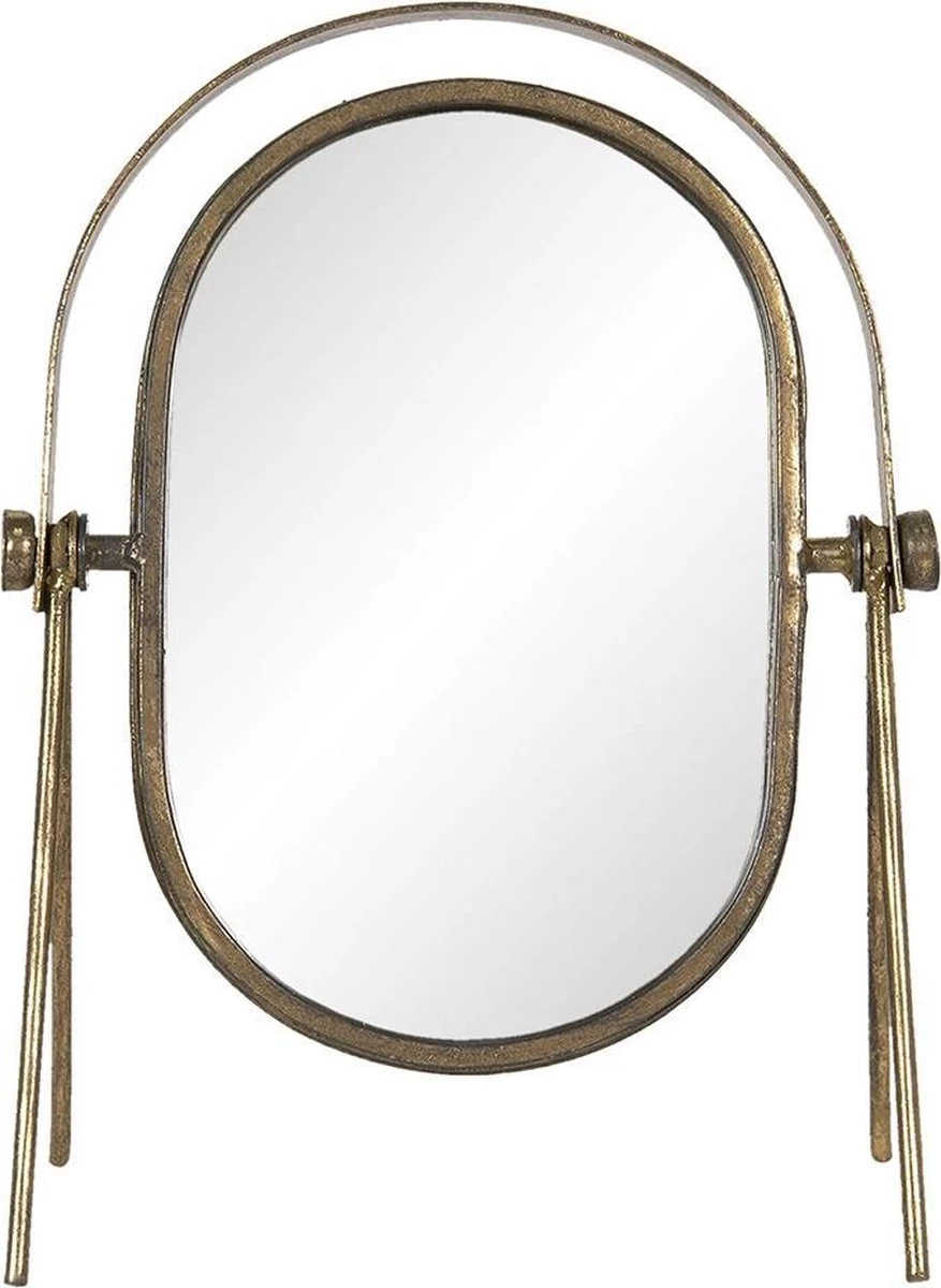 Clayre & Eef Staande Spiegel 24x33 Cm Goudkleurig Ijzer Glas Ovaal Tafel Spiegel 4 Clayre & Eef Staande Spiegel 24x33 Cm Goudkleurig Ijzer Glas Ovaal Tafel Spiegel - Afbeelding 2