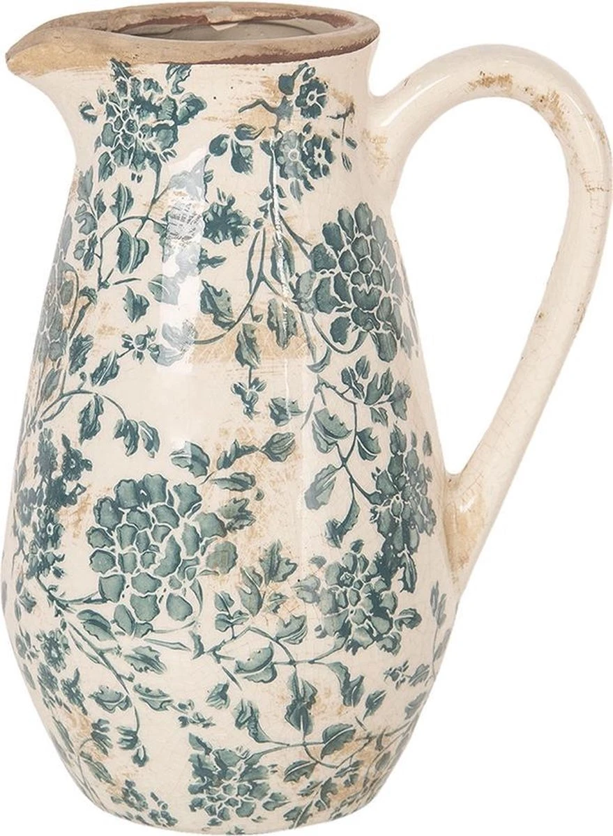 Clayre & Eef Decoratieve Schenkkan 1300 Ml Groen Keramiek Rond Bladeren Waterkan Schenkkan Vaas 3 Clayre & Eef Decoratieve Schenkkan 1300 Ml Groen Keramiek Rond Bladeren Waterkan Schenkkan Vaas