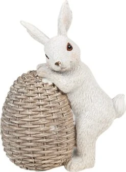 Clayre & Eef Beeld Konijn 8x5x11 Cm Wit Bruin Kunststof Woonaccessoires Paashaas Pasen