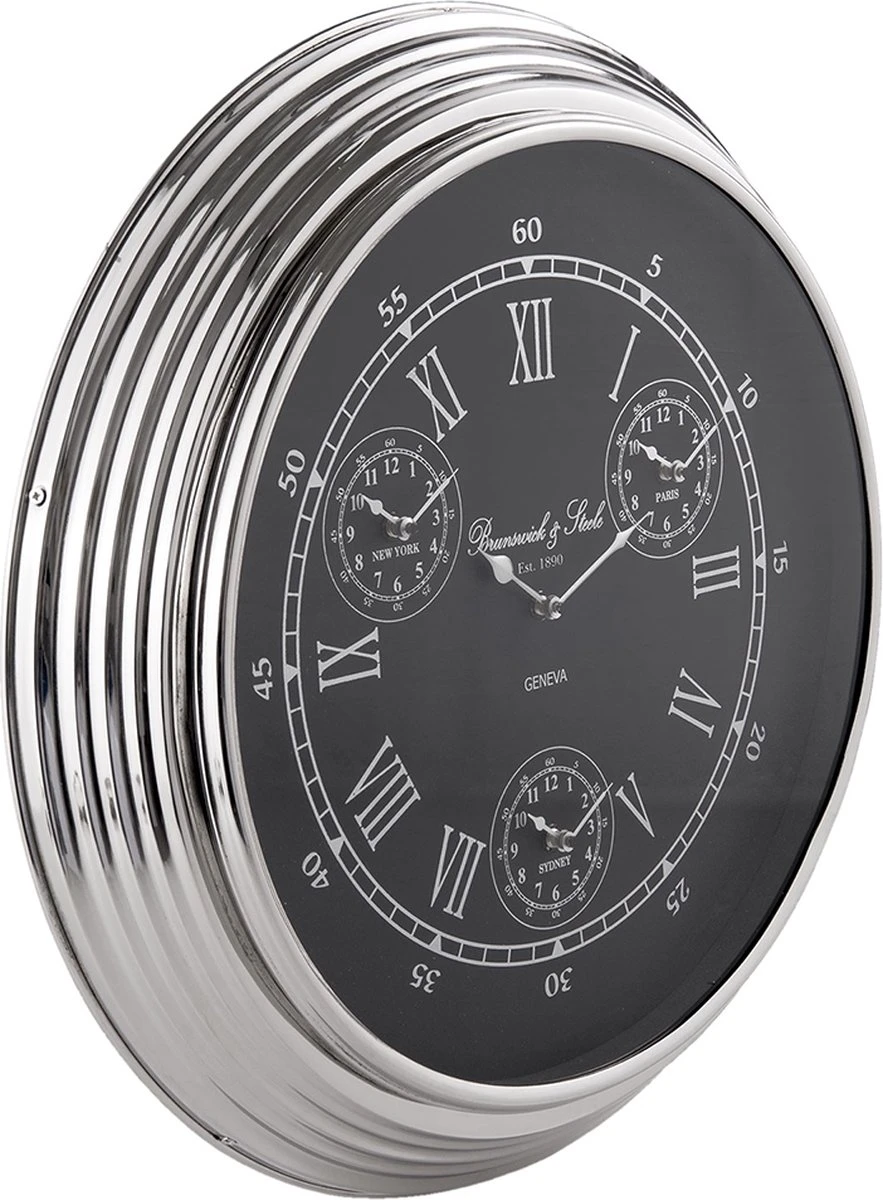 Clayre & Eef Wandklok Ø 48x7 Cm Zilverkleurig Ijzer Glas Rond Muurklok Hangklok Keukenklok 4 Clayre & Eef Wandklok Ø 48x7 Cm Zilverkleurig Ijzer Glas Rond Muurklok Hangklok Keukenklok - Afbeelding 2