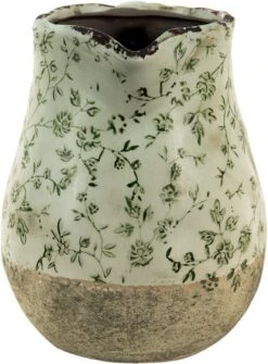Clayre & Eef Decoratieve Schenkkan 2300 Ml Groen Wit Keramiek Bladeren Waterkan Kan -Clayre & Eef 884x1200 2