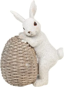 Clayre & Eef Beeld Konijn 8x5x11 Cm Wit Bruin Kunststof Woonaccessoires Paashaas Pasen -Clayre & Eef 884x1200