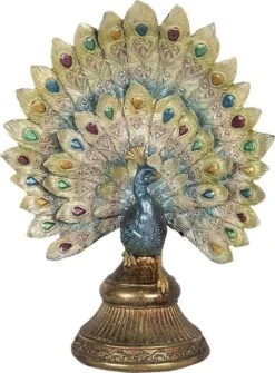 Clayre & Eef Beeld Pauw 22x12x30 Cm Blauw Goud Kunststof Woonaccessoires Beeld Decoratie Decoratieve Accessoires -Clayre & Eef 885x1200