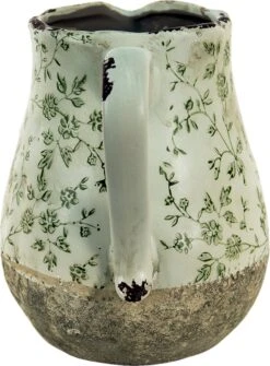 Clayre & Eef Decoratieve Schenkkan 2300 Ml Groen Wit Keramiek Bladeren Waterkan Kan -Clayre & Eef 886x1200