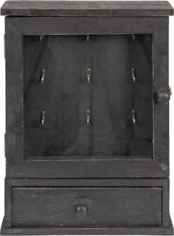 Clayre & Eef Sleutelkastje 36x9x47 Cm Zwart Hout Glas Sleutelhouder Sleutelrekje