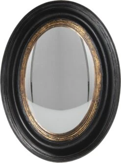 Clayre & Eef Spiegel 24x32 Cm Zwart Hout Ovaal Grote Spiegel Wand Spiegel Muur Spiegel