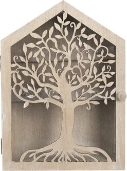 Clayre & Eef Sleutelkastje 18x6x25 Cm Bruin Hout Glas Rechthoek Boom Sleutelhouder Sleutelrekje