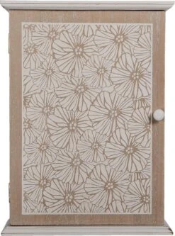 Clayre & Eef Sleutelkastje 20x7x27 Cm Bruin Beige Hout Rechthoek Bloemen Sleutelhouder Sleutelrekje Wandkast