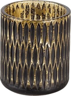 Clayre & Eef Theelichthouder Ø 8x9 Cm Zwart Glas Rond Waxinelichthouder Windlichthouder