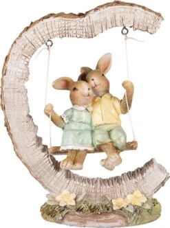 Clayre & Eef Beeld Konijn 16 Cm Bruin Groen Kunststof Woonaccessoires Paashaas Pasen