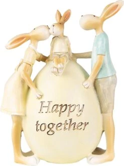 Clayre & Eef Beeld Konijn 17 Cm Groen Geel Kunststof Happy Together Woonaccessoires Paashaas Pasen