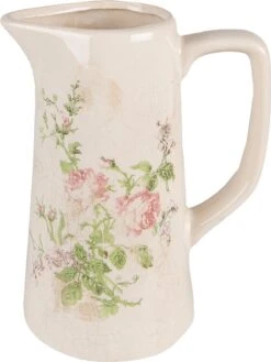 Clayre & Eef Decoratieve Schenkkan 15x10x19 Cm Roze Beige Keramiek Bloemen Waterkan Kan