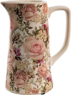 Clayre & Eef Decoratieve Schenkkan 750 Ml Roze Keramiek Bloemen Waterkan Kan -Clayre & Eef 902x1200 2