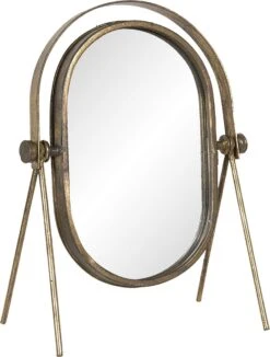 Clayre & Eef Staande Spiegel 24x33 Cm Goudkleurig Ijzer Glas Ovaal Tafel Spiegel