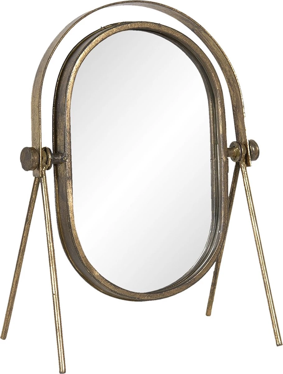Clayre & Eef Staande Spiegel 24x33 Cm Goudkleurig Ijzer Glas Ovaal Tafel Spiegel 3 Clayre & Eef Staande Spiegel 24x33 Cm Goudkleurig Ijzer Glas Ovaal Tafel Spiegel