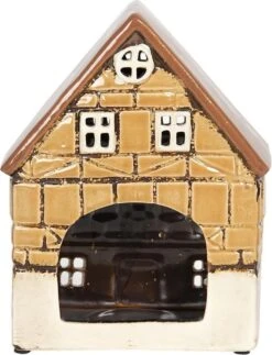 Clayre & Eef Theelichthouder Kerst Huis 16x9x21 Cm Beige Keramiek Rechthoek Waxinelichthouder Windlichthouder -Clayre & Eef 917x1200 2