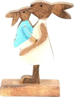 Clayre & Eef Beeld Konijn 15x6x22 Cm Bruin Roze Hout Woonaccessoires Paashaas Pasen