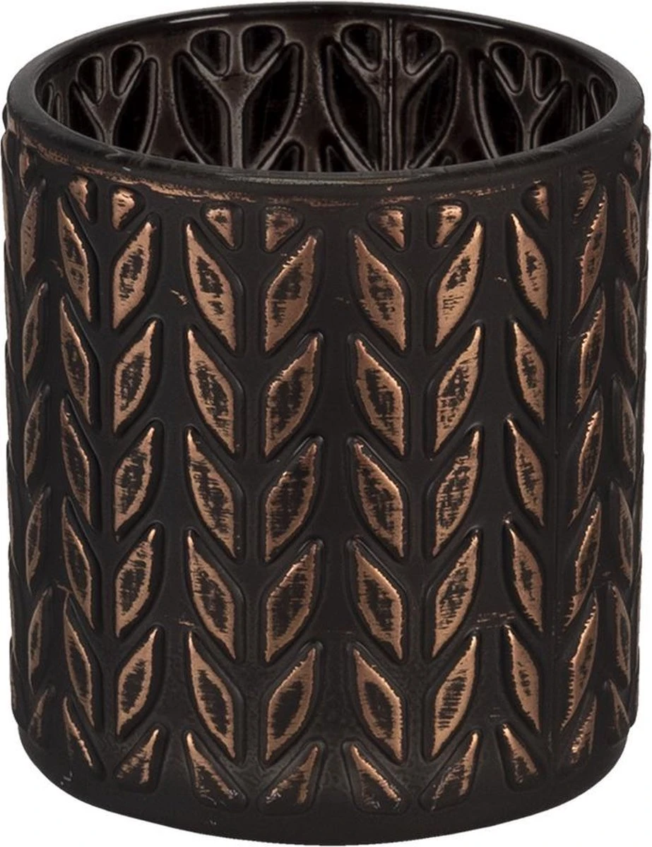 Clayre & Eef Theelichthouder Ø 7x8 Cm Koperkleurig Zwart Glas Rond Waxinelichthouder Windlichthouder 4 Clayre & Eef Theelichthouder Ø 7x8 Cm Koperkleurig Zwart Glas Rond Waxinelichthouder Windlichthouder - Afbeelding 2