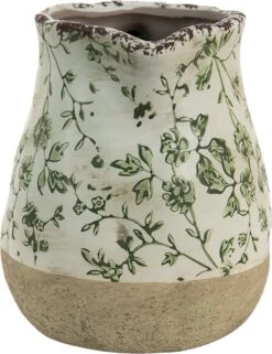 Clayre & Eef Decoratieve Schenkkan 1100 Ml Groen Wit Keramiek Bladeren Waterkan Kan -Clayre & Eef 923x1200