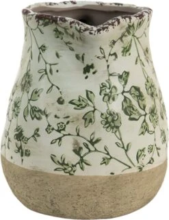 Clayre & Eef Decoratieve Schenkkan 1100 Ml Groen Wit Keramiek Bladeren Waterkan Kan -Clayre & Eef 924x1200 1