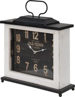 Clayre & Eef Tafelklok 36x10x32 Cm Zwart Wit Hout Ijzer Old Town Tafelklokken Binnen Staand Klokje Tafelklokje -Clayre & Eef 924x1200 2