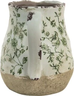 Clayre & Eef Decoratieve Schenkkan 1100 Ml Groen Wit Keramiek Bladeren Waterkan Kan -Clayre & Eef 924x1200