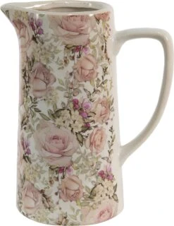 Clayre & Eef Decoratieve Schenkkan 2100 Ml Roze Keramiek Bloemen Waterkan Kan -Clayre & Eef 925x1200 1