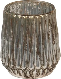 Clayre & Eef Theelichthouder Ø 15x17 Cm Goudkleurig Glas Waxinelichthouder Windlichthouder