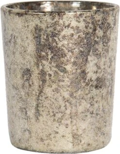 Clayre & Eef Theelichthouder Ø 5x6 Cm Beige Glas Rond Waxinelichthouder Windlichthouder