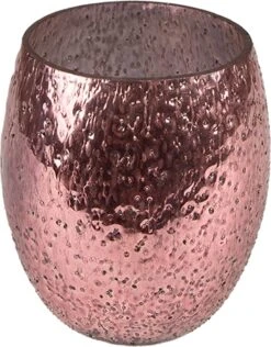 Clayre & Eef Theelichthouder Ø 10x10 Cm Roze Glas Waxinelichthouder Windlichthouder