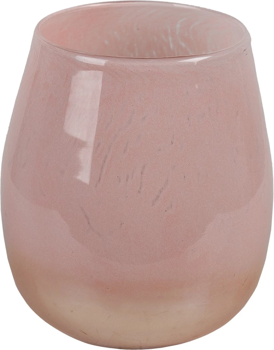 Clayre & Eef Theelichthouder Ø 11x12 Cm Roze Glas Waxinelichthouder Windlichthouder 3 Clayre & Eef Theelichthouder Ø 11x12 Cm Roze Glas Waxinelichthouder Windlichthouder