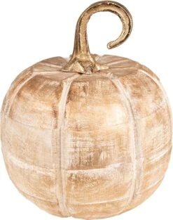 Clayre & Eef Decoratie Pompoen 20 Cm Goudkleurig Hout Decoratief Figuur Decoratieve Accessoires Woonaccessoires
