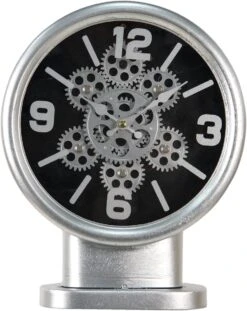 Clayre & Eef Tafelklok 24x8x30 Cm Zilverkleurig MDF Ijzer Rond Tafelklokken Binnen Staand Klokje Tafelklokje -Clayre & Eef 952x1200