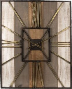 Clayre & Eef Wandklok 60x80 Cm Bruin Hout Metaal Rechthoek Muurklok Hangklok Keukenklok